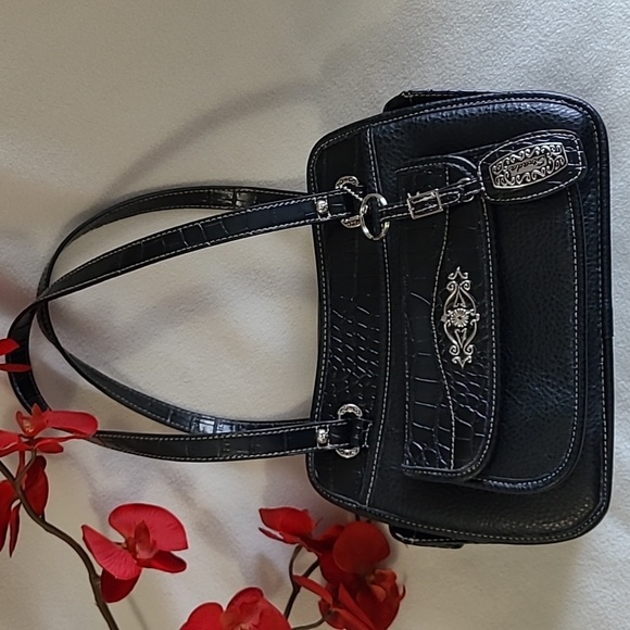 Strada Handbags - Vintage Strada purse bag black reptile silvertone Detail multiple pockets